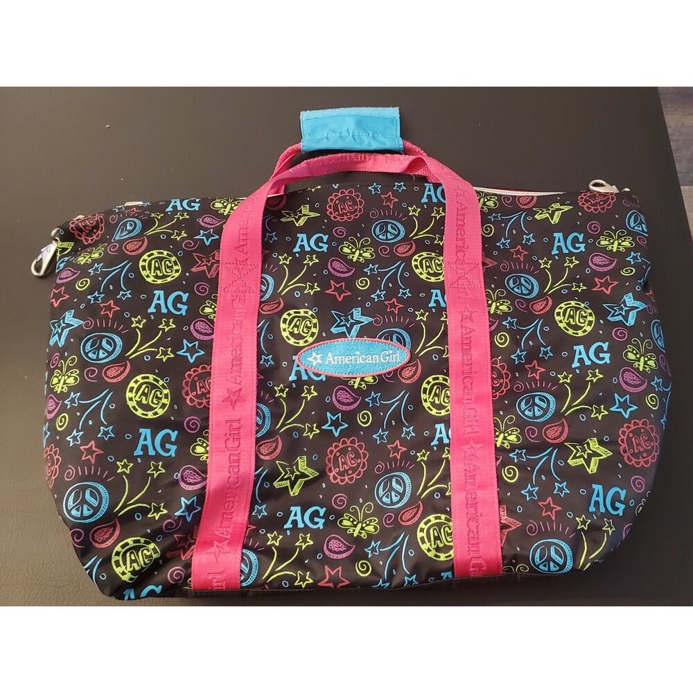 American Girl Large Tote Overnight Bag Carry On Duffle 23 X 17 X 8 Black & Neon